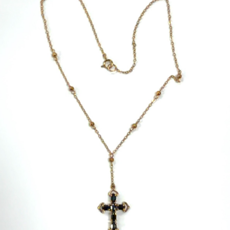 Ross Simons 925 Gold Vermeil Cross Created Sapphire Pendant 15" Necklace, 3.9 gr