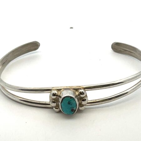 Sterling Silver Turquoise Cuff 5” Bracelet, Bezel Set Stone - 9.4 Grams