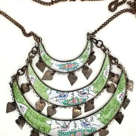 Vintage Hand Painted Persian Procelain Enamel 15" Copper Chain Necklace, 13.7 gr