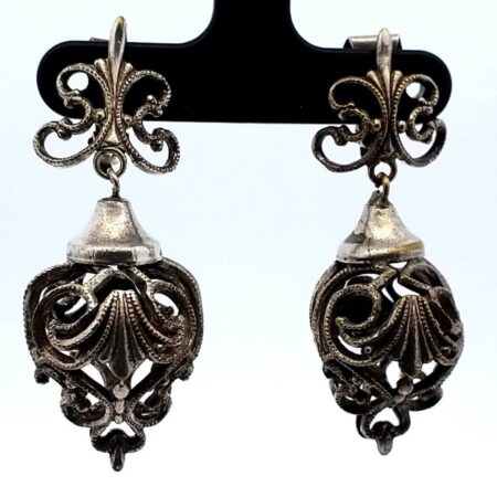 Antique Clip-on Dangle 925 Sterling Silver Earrings 11.4 Grams