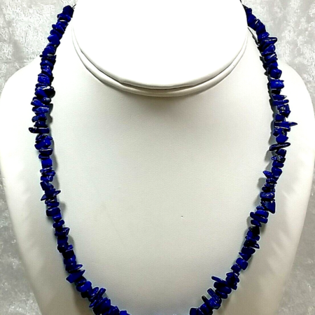 Lapis Lazuli Silver Tone Multi Shape Chip Necklace 16 Inches, 26 Grams