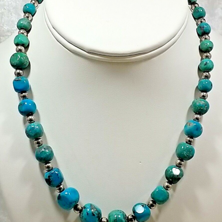 Carolyn Pollack Relios Graduated Turquoise Sterling Silver Necklace 16+4 Inch