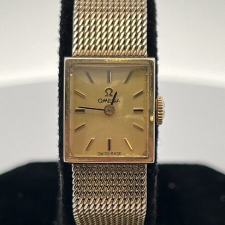 Vintage 14mm Omega 10k Gold Filled 17 Jewels Ladies Wristwatch Mesh Band 1970s