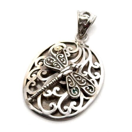Sterling Silver Filigree Openwork Design Dragonfly w/14k Yellow Gold Accent 8.7g