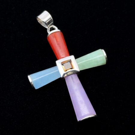 .925 Sterling Silver Multicolor Jade w/Citrine Center Stone Pendant, 8.3g