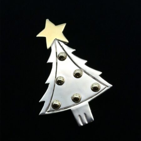 .925 Sterling Silver & Brass Christmas Tree Brooch/Pendant, 19.3g