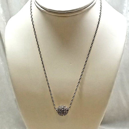 Sterling Silver 925 Pave' Rhinestone Ball Twisted Rope 18" Necklace, 11.2 grams