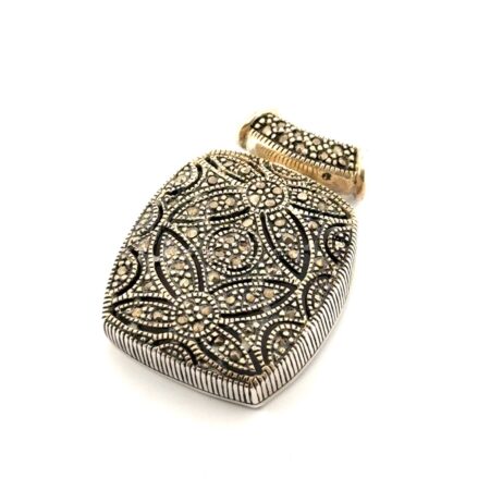 Vintage 925 Sterling Silver Openwork Floral Marcasite Slide Pendant 11.6g