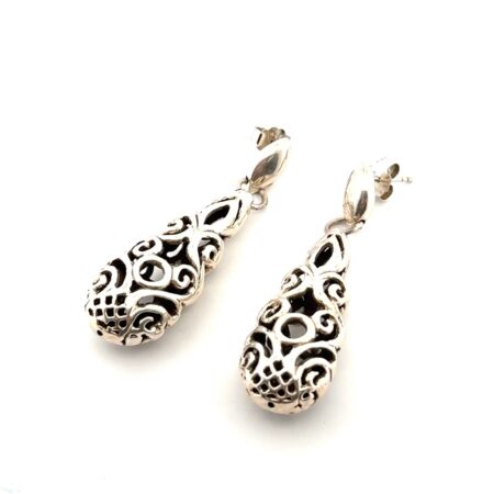 Thailand 925 Sterling Silver Openwork Hollow Dangle Earrings 7.2g