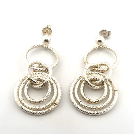 925 Sterling Silver Diamond-Cut Multi-Hoop Dangle Earrings 8.9g