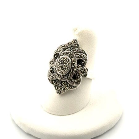 Size: 7.5 Thailand 925 Sterling Silver Marcasite Ring 10.3g