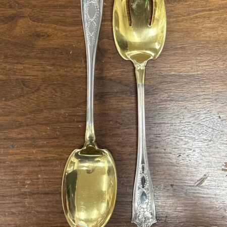 Tiffany & Co. Sterling Silver Winthrop 2pc Solid Salad Set Gold Wash 10” 254.5g