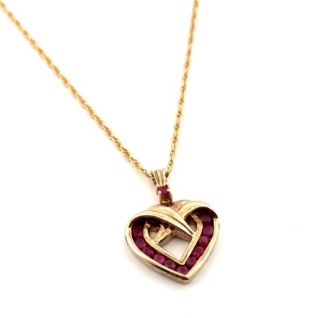 18” Gold Vermeil 925 Sterling Silver Ruby Heart Pendant Necklace 4.9g