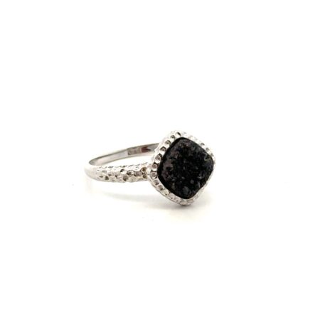 Size-10 Felicia Design 925 Sterling Silver Black Druzy Ring, 3.5g