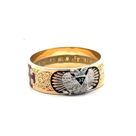 Vtg. 14k Gold 32nd Degree Masonic Scottish Rite Ring Enamel, Engraved, 7.16g