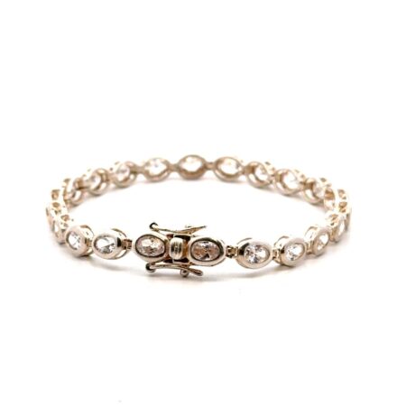 7.75” 925 Sterling Silver Oval Bezel Set CZ Tennis Bracelet, 12.1g
