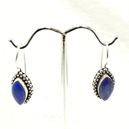 Vintage 925 Sterling Silver Marquis Cut Lapis Lazuli Dangle Earrings, 4.0 Grams