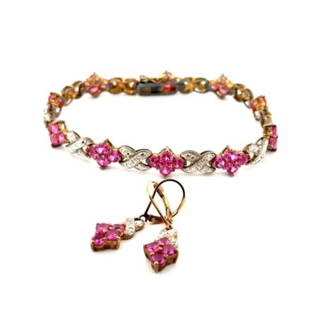 7.5” Ross Simons 925 Sterling Lab-Created Pink Sapphire Bracelet & Earrings Set