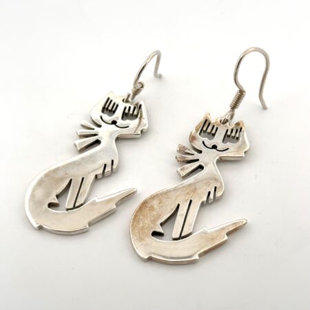 Vintage Taxco Mexico 925 Sterling Silver Cat Dangle Earrings 12.8g