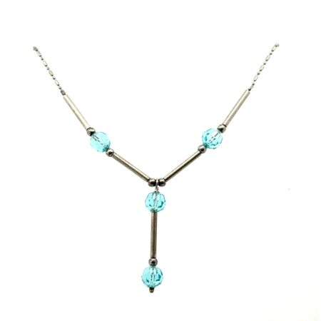 16” 925 Sterling Silver Station Necklace w/Faded Blue Crystal Balls, 7.5g