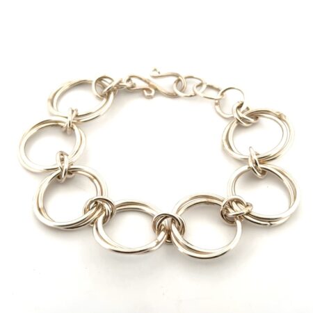 7” Double Circle Link 925 Sterling Silver Hook Clasp Bracelet 25.7g
