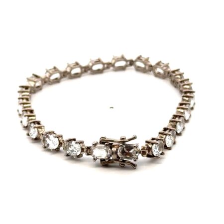 8.5” ALX Thai 925 Sterling Silver Oval White Topaz Tennis Bracelet, 18.1g