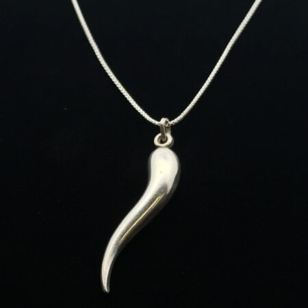 18” 925 Sterling Silver 42mm Italian Horn Necklace, Box Chain, 6.0g