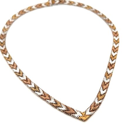 18” Italy 925 Sterling Silver Tri-Color Chevron Link Necklace 34.3g