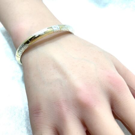 925 Sterling Silver Two Tone Floral Etched Bangle Bracelet - 7 Inch