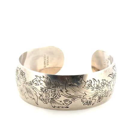 7.25” S. Kirk & Sons 925 Sterling Silver Chrysanthemum Wide Cuff Bracelet 38.6g