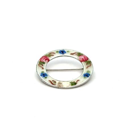 Vintage Lamode .925 Sterling Silver Enamel Flower Wreath Circle Brooch/Pin, 4.8g