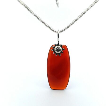 925 Sterling Silver 28" Snake Chain With 2.75" Carnelian Agate Pendant.