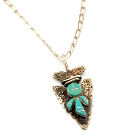 23” R.B. Signed Native American Turquoise Inlay Arrowhead Pendant Necklace 13.5g