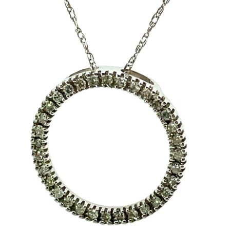 10K White Gold Diamond Eternity Circle Pendant 18 Inch Necklace