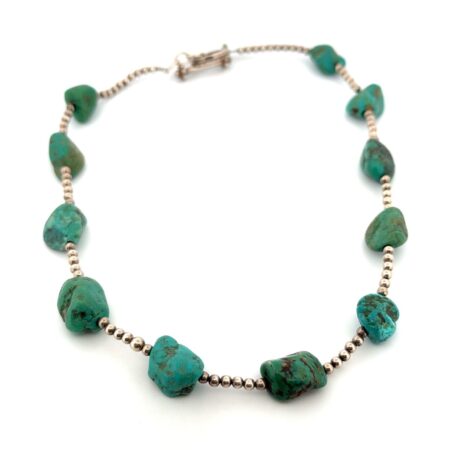 16” Chunky Turquoise Nugget 925 Sterling Silver Toggle Clasp Necklace 33.2g
