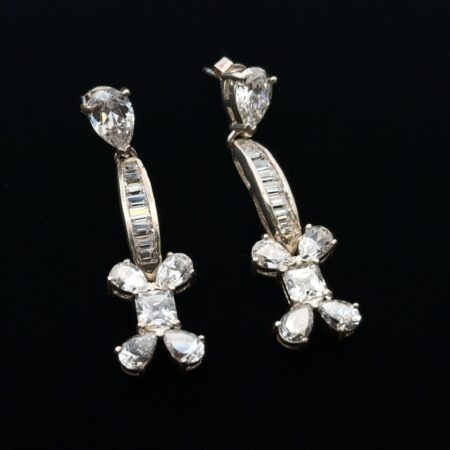 “CL” 925 Sterling Silver CZ Dangle Earrings, Camille Lucie, 10.5g
