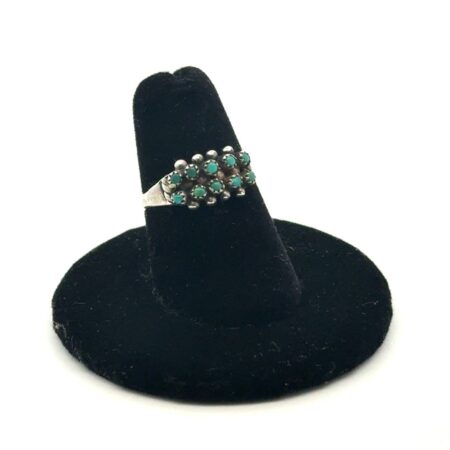 Vintage .925 Sterling Silver Petite Point Turquoise Ring, Size 5.75, 2.2g