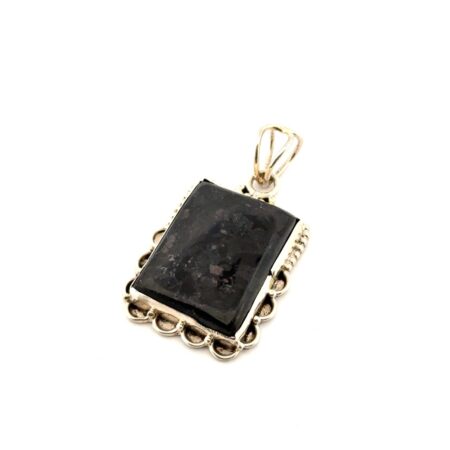 Vintage 925 Sterling Silver Rectangular Black Dendrite Agate Pendant 10.3g