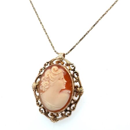 23” PSCO 1/20 10K Gold Filled Cameo Pendant Brooch Necklace 8.5g