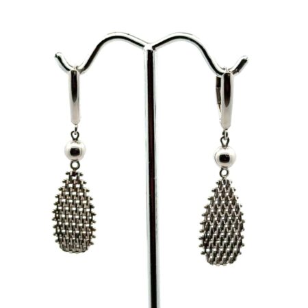 .925 Sterling Silver Teardrop Shape Mesh Dangle Earrings, 3.6g