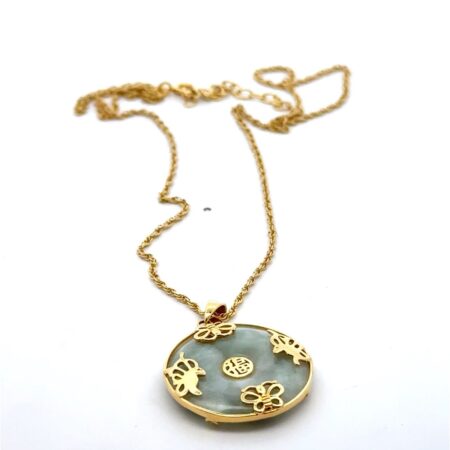 19” 925 Sterling Silver Gold Over Silver Jade Butterfly Pendant Adjustable Chain