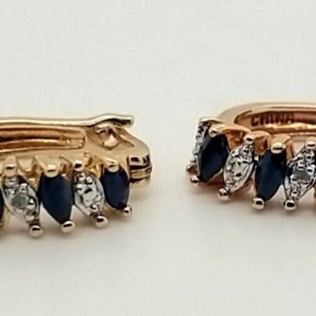 925 Sterling Silver Gold Vermeil Sapphires & Diamond Accents Earrings 4.3 Grams