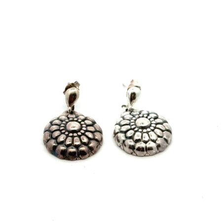 .925 Sterling Silver Round Sunburst Drop Earrings, 3.7g