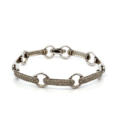 7” CN JCL 925 Sterling Silver Cubic Zirconia Bar Link Bracelet 14.3g