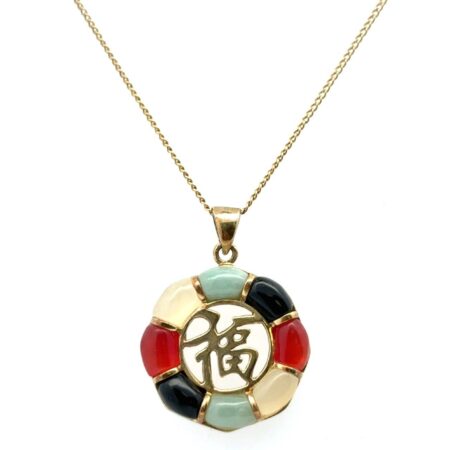 18” 1/20 12K Gold Filled Oriental Multi Color Stone Pendant Chain Necklace 6.4g