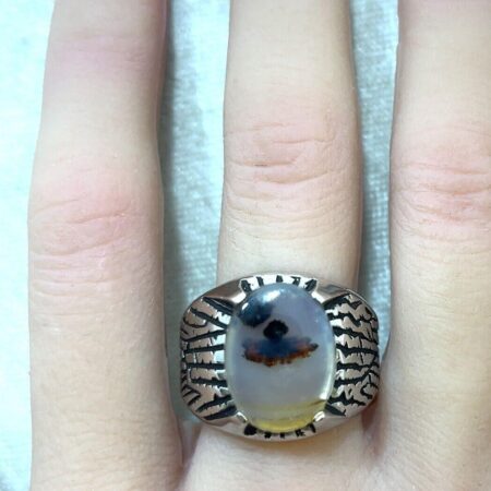 Sterling Silver  Oval Shaped Moss Agate Ring 9.2 Grams Size-11.5