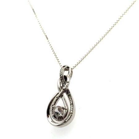 16” 925 Sterling Silver Double Infinity Cubic Zirconia Pendant Box Chain 6.8g