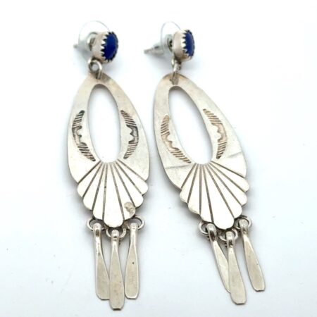 .925 Sterling Silver Lapis Lazuli Dangle Earrings 7.5g, XRF Tested