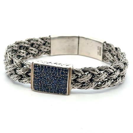 7.5” EFFY 925 Sterling Silver & 18k Gold Blue Sapphire Braided Bracelet 52.8g