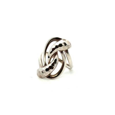 Size: 6 Vintage 925 Sterling Silver Hammered Swirl Ring, 4.2g